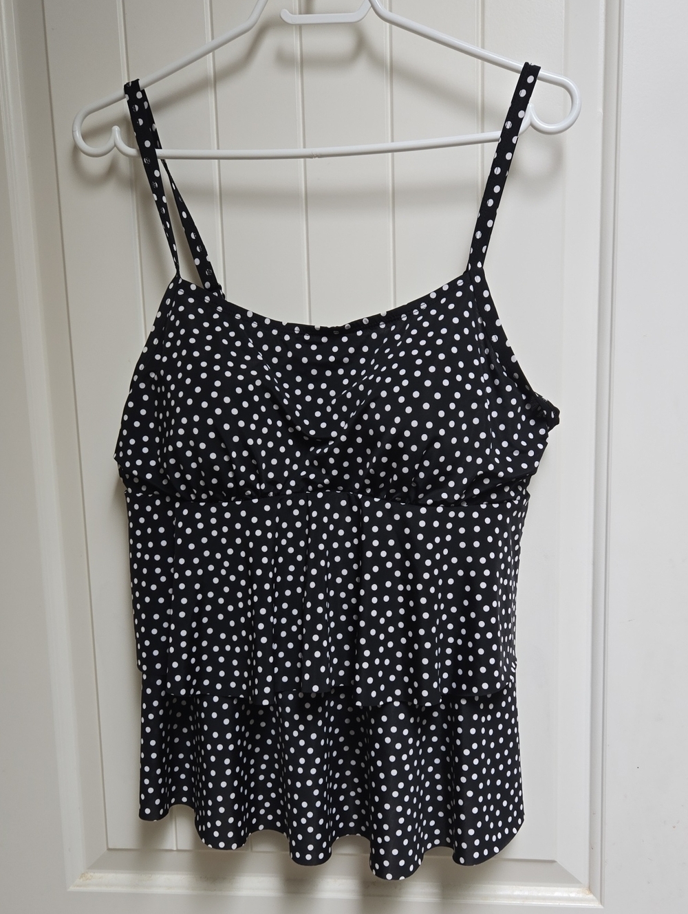 Christina Polka Dot Black Bathing Suit Top Size 18 With Ruffles